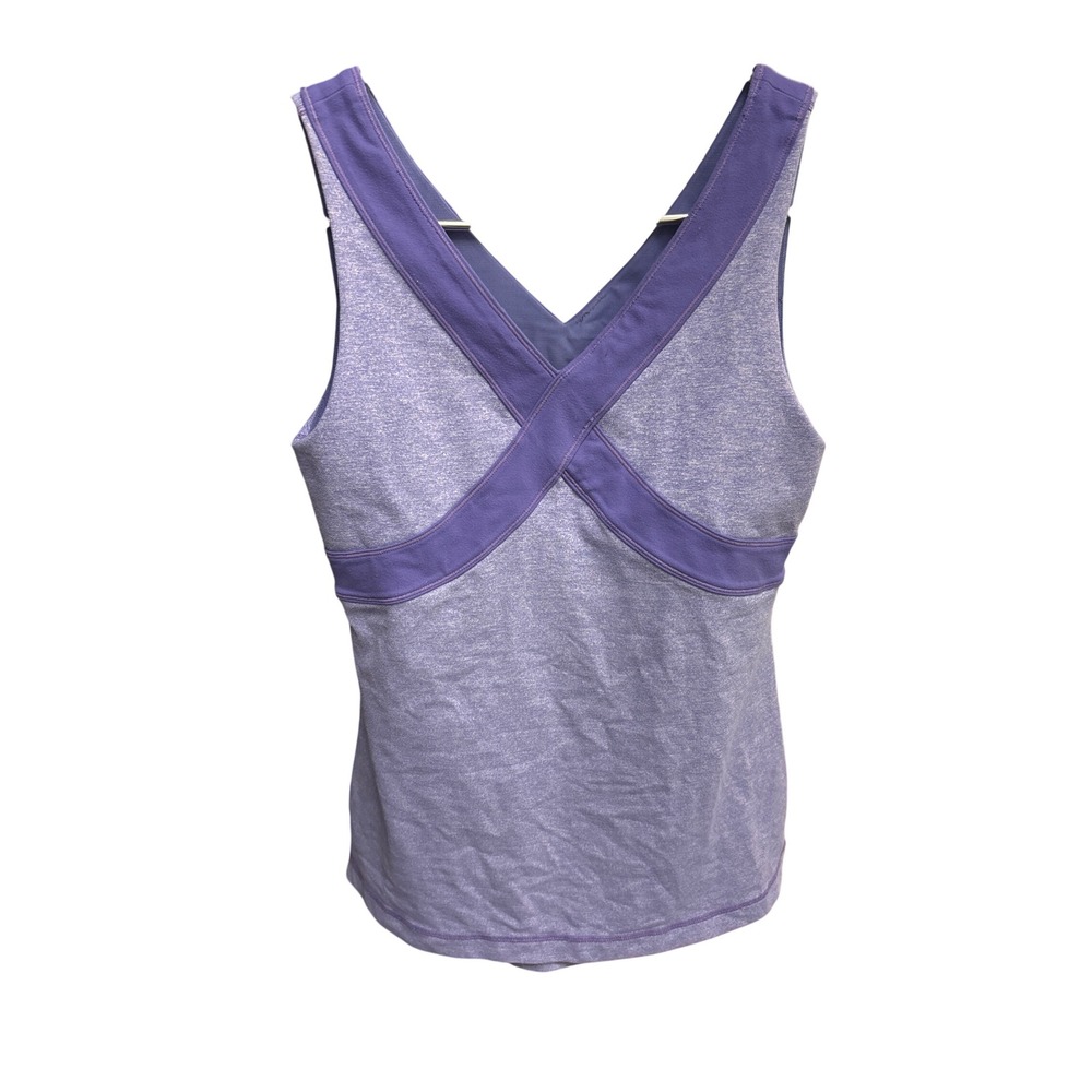 Lululemon Purple Heathered V-Neck Cross Back Tank Top with Shelf Bra Size 8